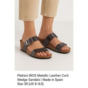Plakton BIOS Metallic Leather Cork Wedge Sandals Made in SpainSize 39 (US 8–8.5)